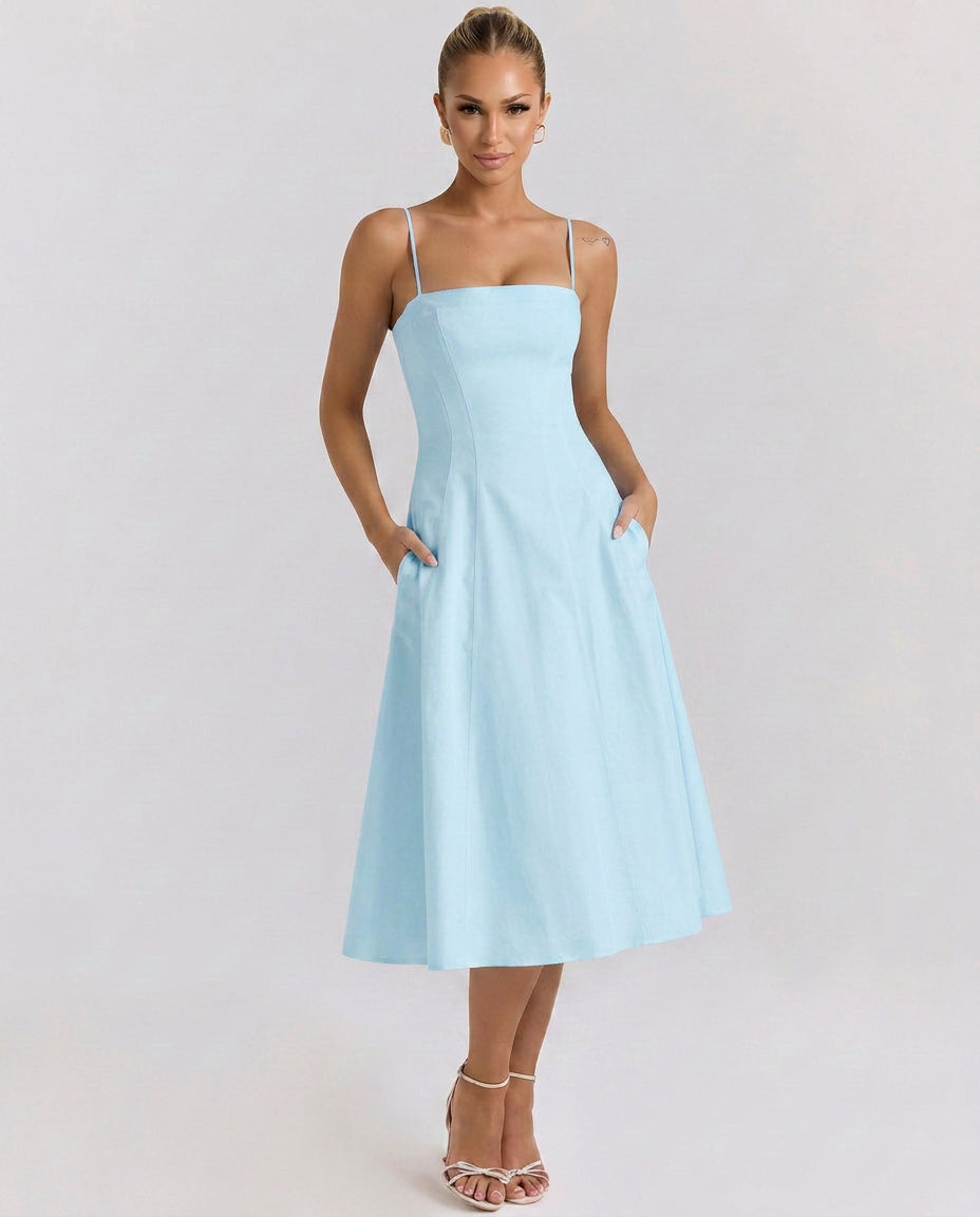 Livlyn | A-Line Midi Sundress with Pockets for Wedding Guest Style