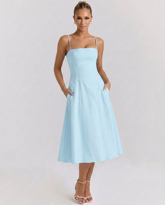 Livlyn | A-Line Midi Sundress with Pockets for Wedding Guest Style