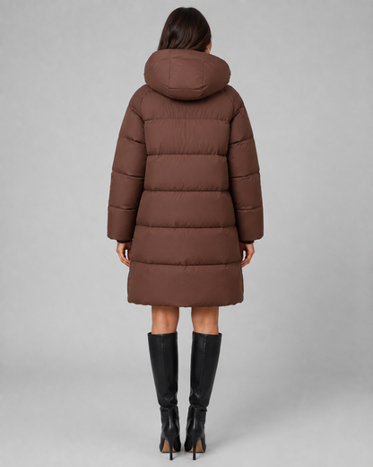 Women's Puffer Coat - Long Hooded Quilted Knee Length