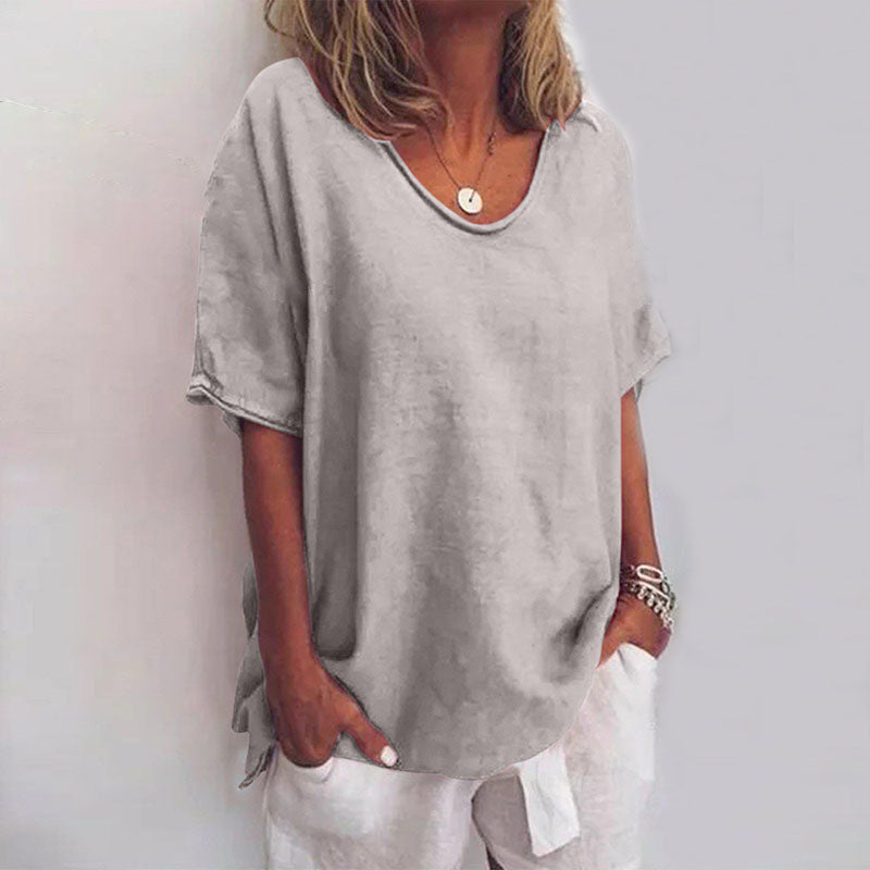 Kaivelle | Retro Flowing Blouse with Loose Fit and Short Sleeves