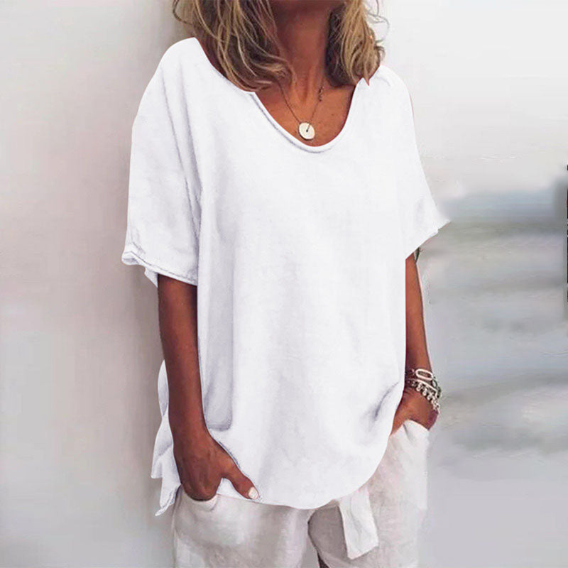 Kaivelle | Retro Flowing Blouse with Loose Fit and Short Sleeves