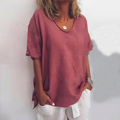 Kaivelle | Retro Flowing Blouse with Loose Fit and Short Sleeves