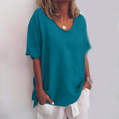 Kaivelle | Retro Flowing Blouse with Loose Fit and Short Sleeves