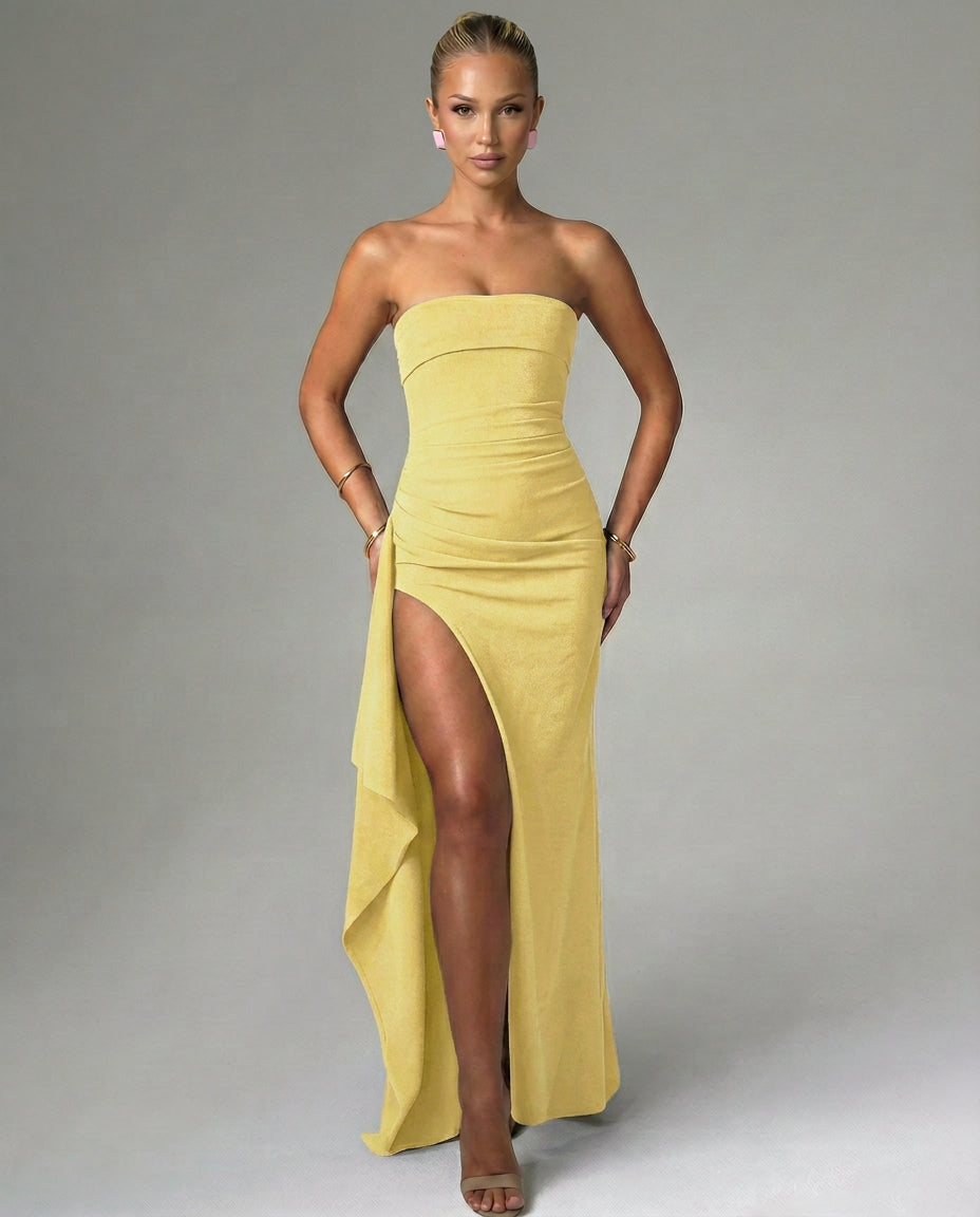 Maelia | Strapless Ruched Wedding Guest Dress Women Elegant Style