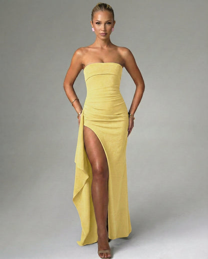 Maelia | Strapless Ruched Wedding Guest Dress Women Elegant Style