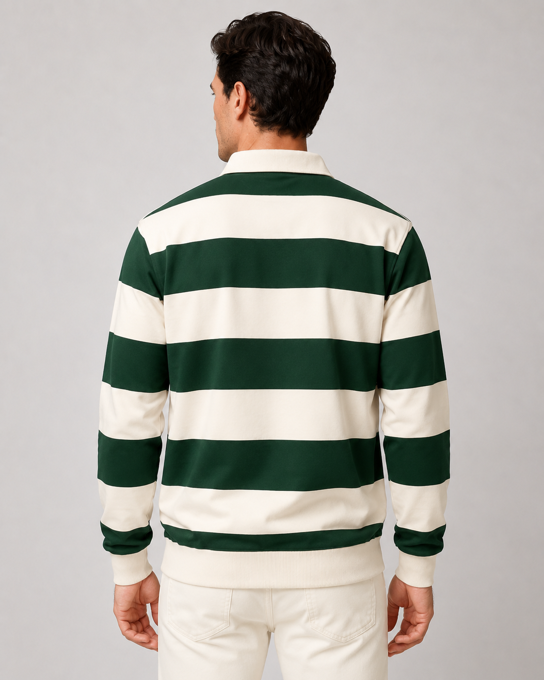 Men's Rugby Polo Shirt - Striped Long Sleeve Regular Fit