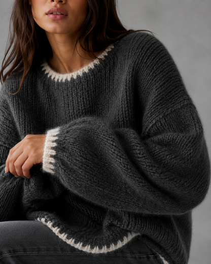 Women's Chunky Knit Sweater - Contrast Stitch Oversized Fit