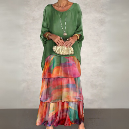 Melisanina | High-Waist Tiered Maxi-Length Skirt Women Fashion