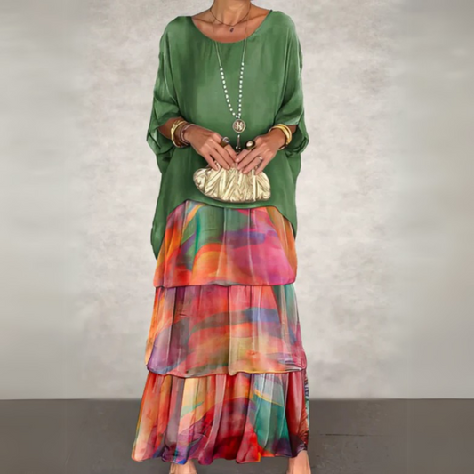 Melisanina | High-Waist Tiered Maxi-Length Skirt Women Fashion