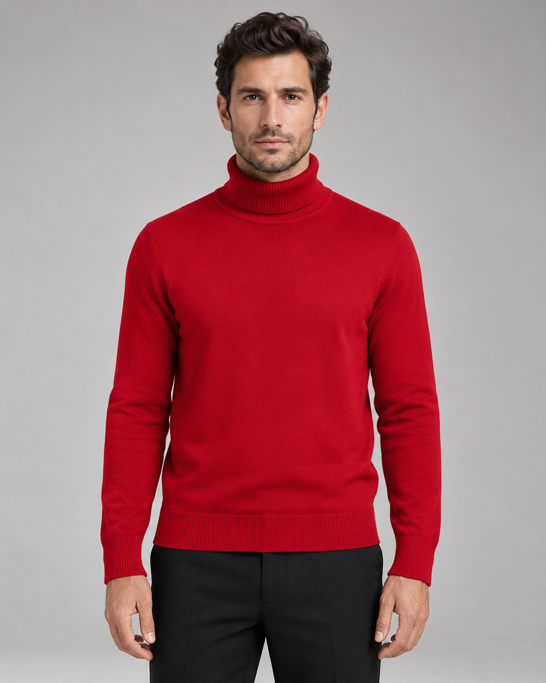 Men's Turtleneck Sweater - Fine Knit Roll Neck Pullover