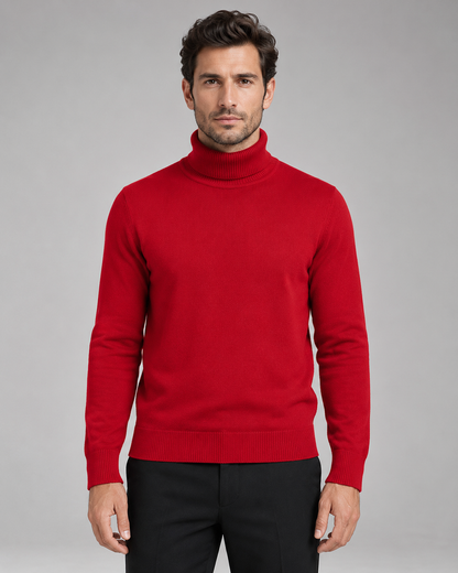 Men's Turtleneck Sweater - Fine Knit Roll Neck Pullover