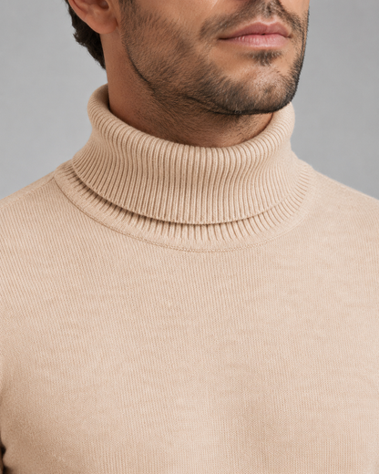 Men's Turtleneck Sweater - Fine Knit Roll Neck Pullover
