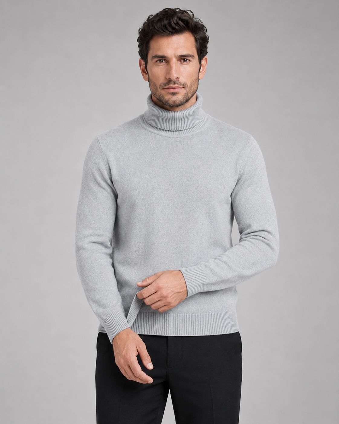 Men's Turtleneck Sweater - Fine Knit Roll Neck Pullover