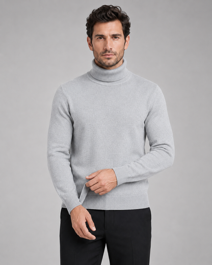 Men's Turtleneck Sweater - Fine Knit Roll Neck Pullover