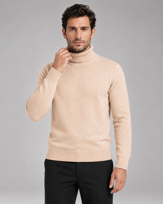 Men's Turtleneck Sweater - Fine Knit Roll Neck Pullover