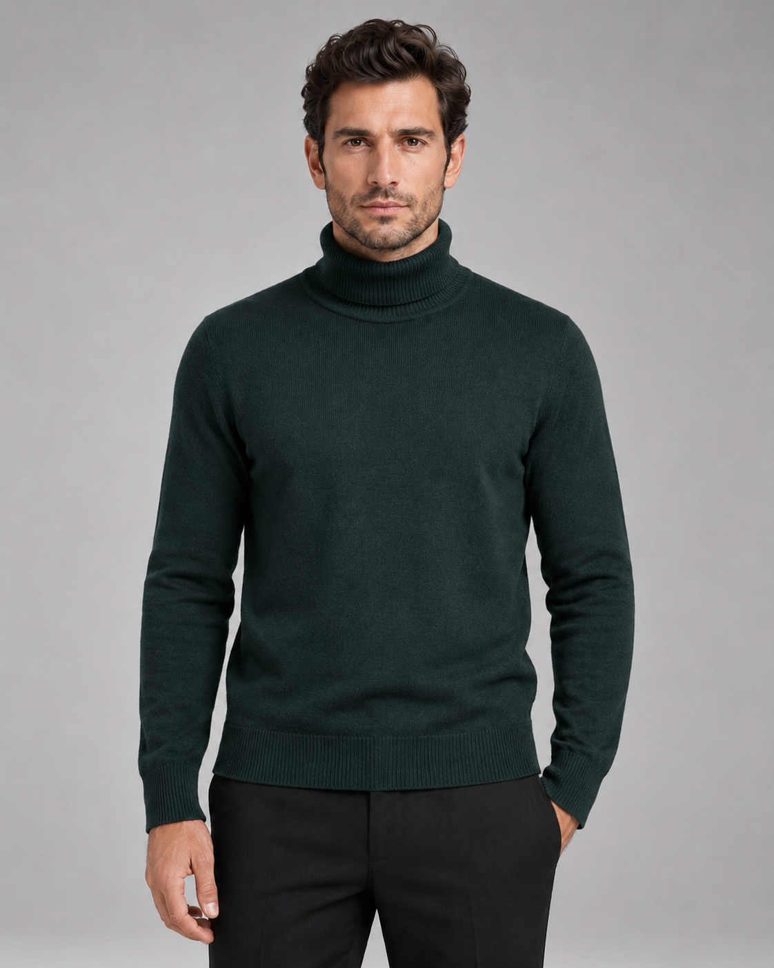 Men's Turtleneck Sweater - Fine Knit Roll Neck Pullover