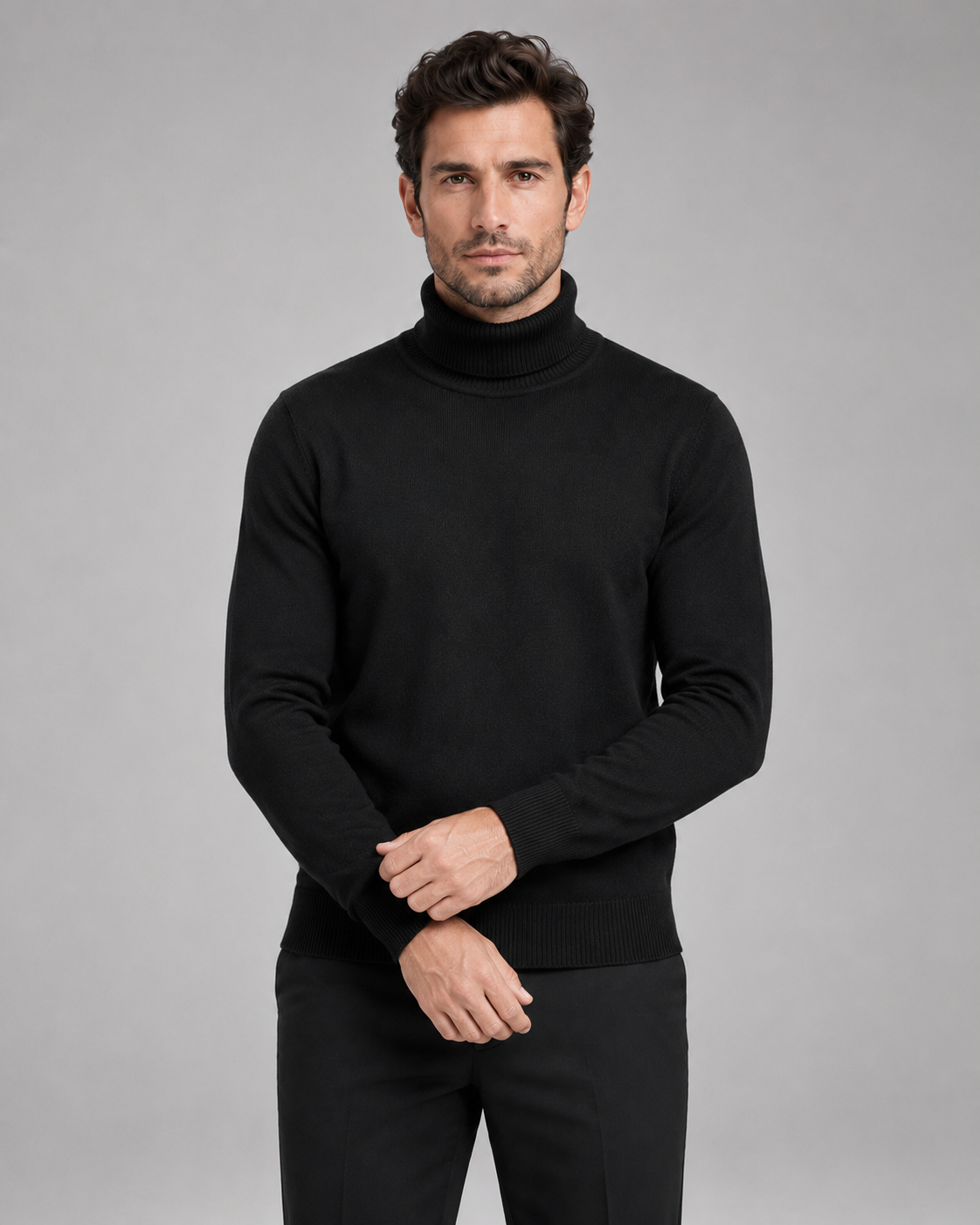 Men's Turtleneck Sweater - Fine Knit Roll Neck Pullover