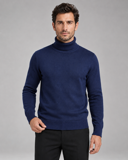 Men's Turtleneck Sweater - Fine Knit Roll Neck Pullover