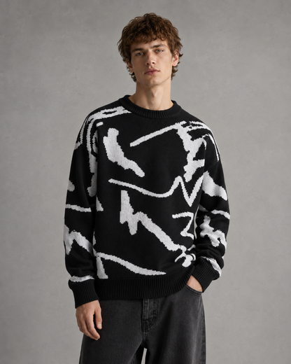 Men's Graphic Knit Sweater - Abstract Print Relaxed Fit