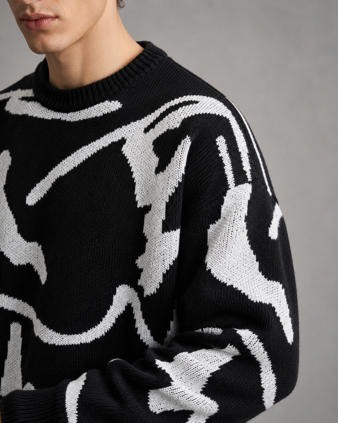 Men's Graphic Knit Sweater - Abstract Print Relaxed Fit