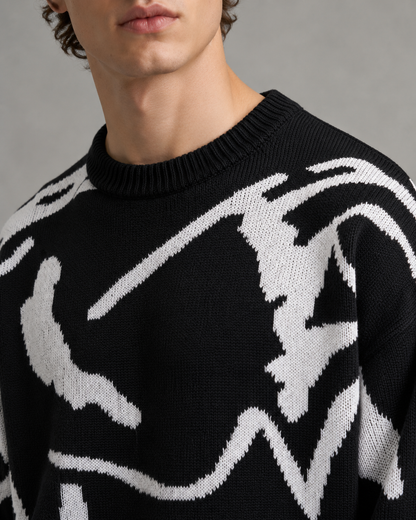 Men's Graphic Knit Sweater - Abstract Print Relaxed Fit