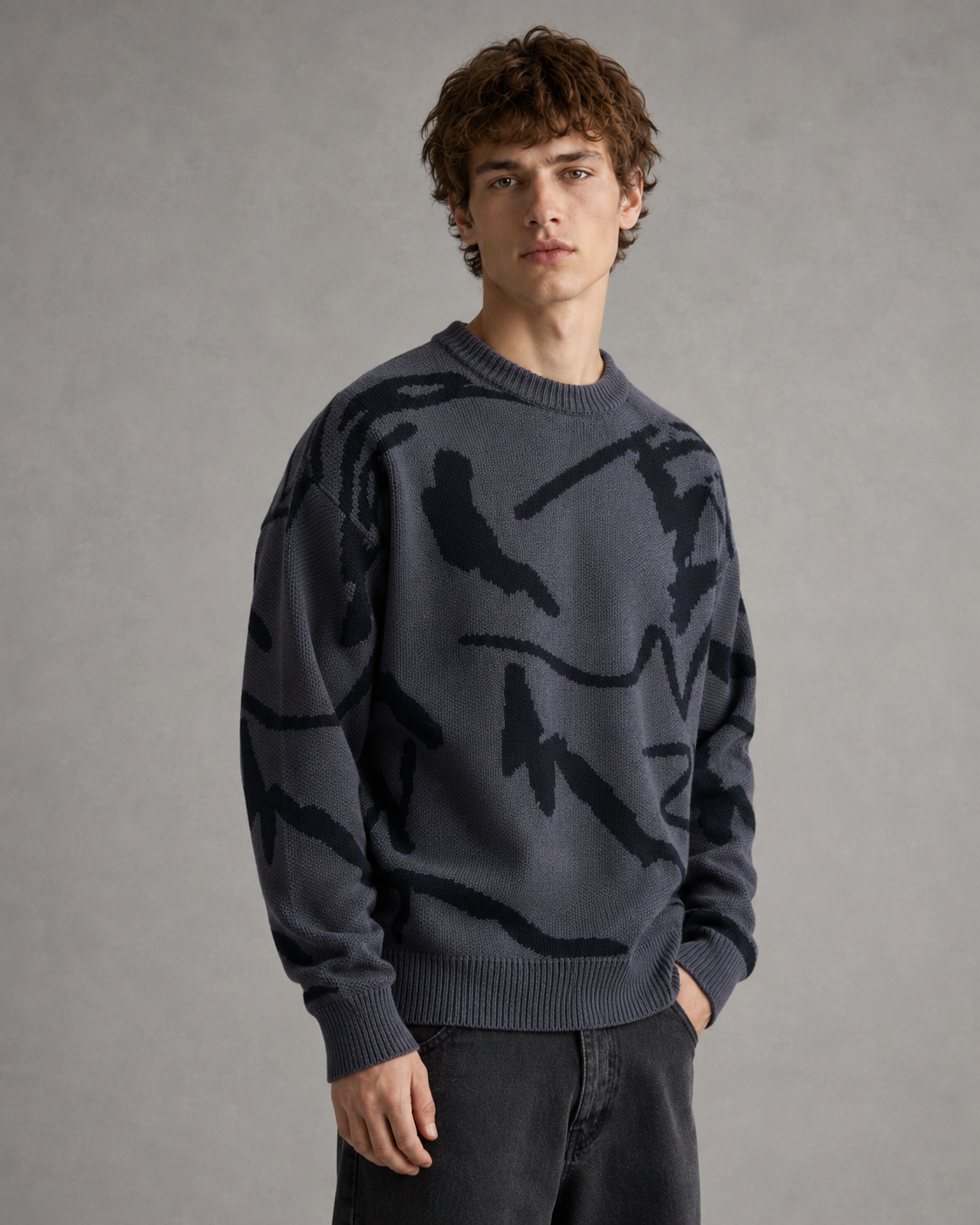 Men's Graphic Knit Sweater - Abstract Print Relaxed Fit