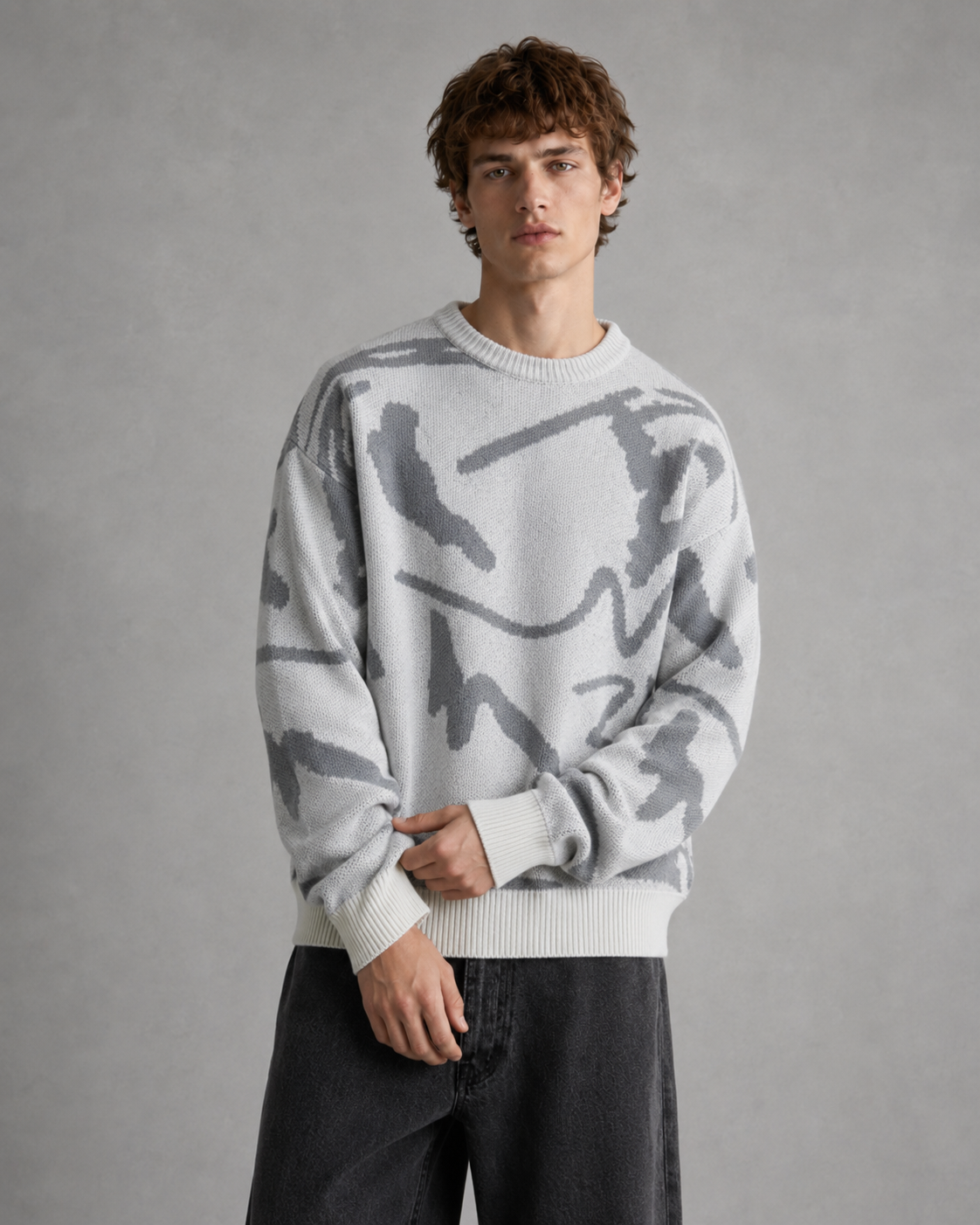 Men's Graphic Knit Sweater - Abstract Print Relaxed Fit