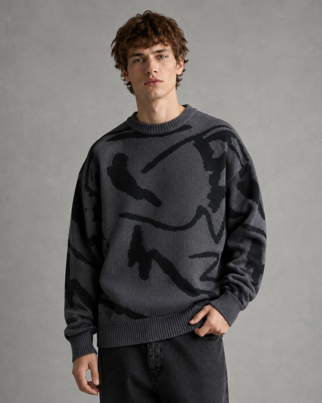 Men's Graphic Knit Sweater - Abstract Print Relaxed Fit