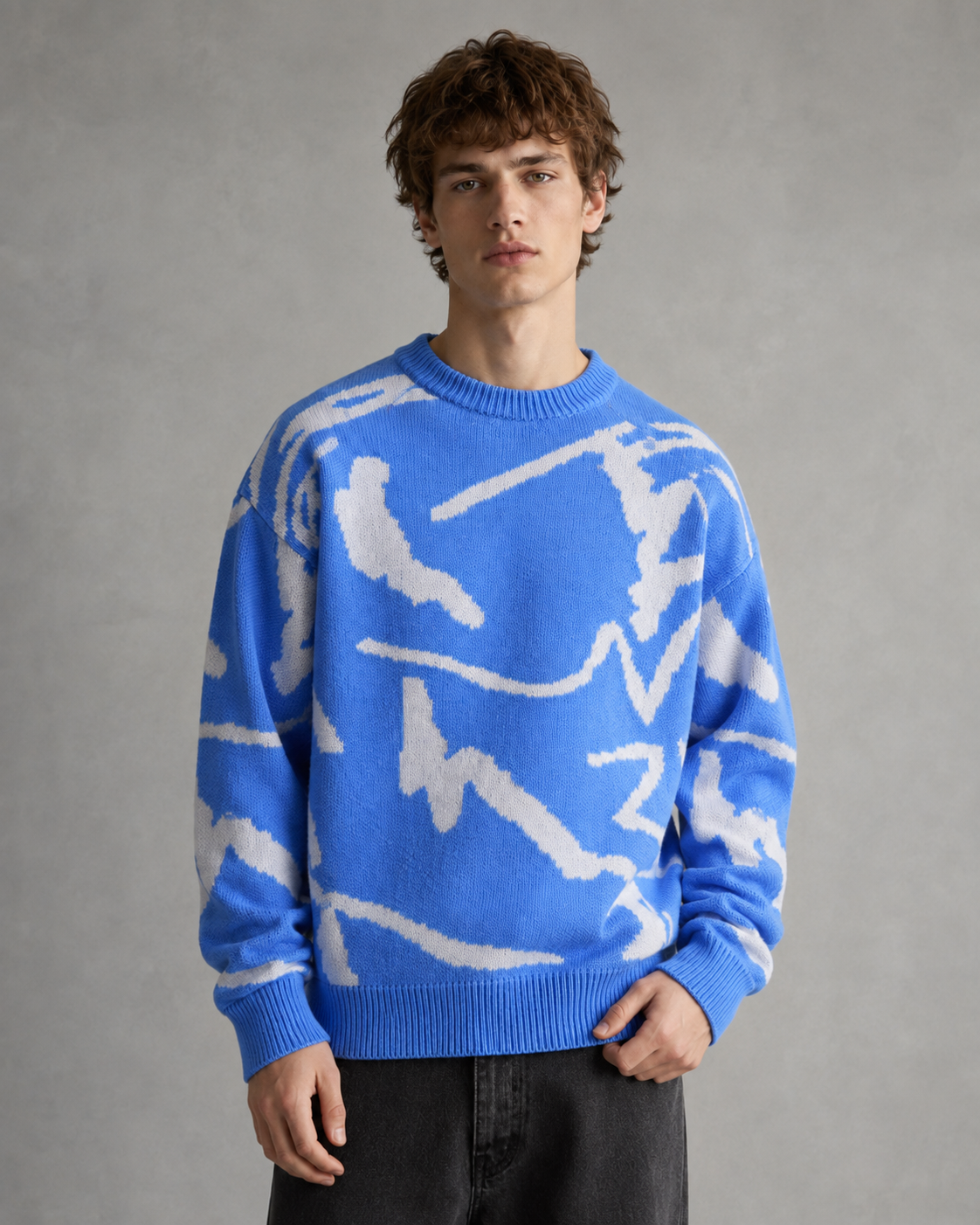 Men's Graphic Knit Sweater - Abstract Print Relaxed Fit