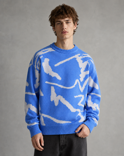 Men's Graphic Knit Sweater - Abstract Print Relaxed Fit