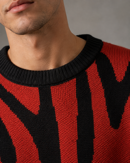 Men's Abstract Knit Sweater - Graphic Relaxed Fit Pullover