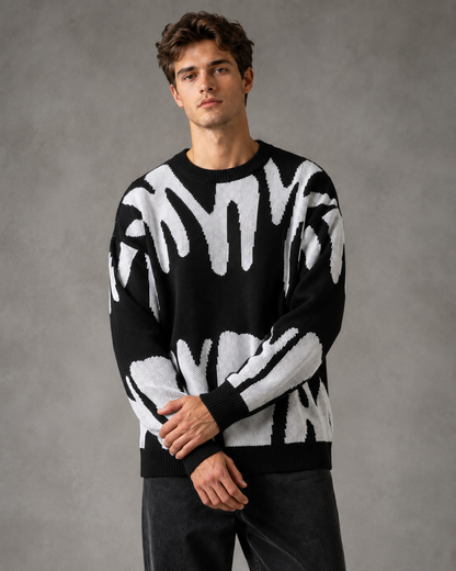 Men's Abstract Knit Sweater - Graphic Relaxed Fit Pullover