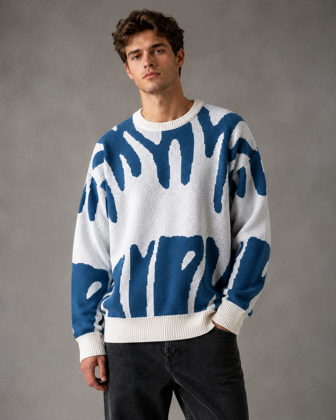 Men's Abstract Knit Sweater - Graphic Relaxed Fit Pullover