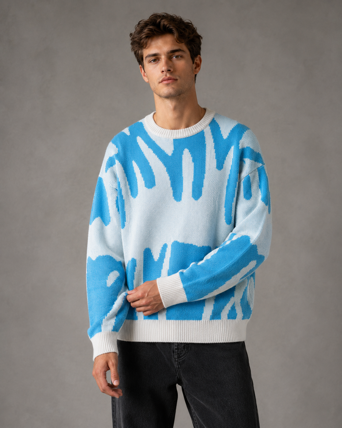 Men's Abstract Knit Sweater - Graphic Relaxed Fit Pullover