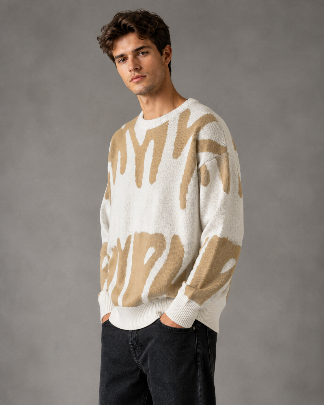 Men's Abstract Knit Sweater - Graphic Relaxed Fit Pullover