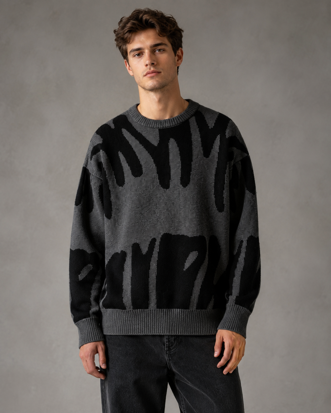 Men's Abstract Knit Sweater - Graphic Relaxed Fit Pullover