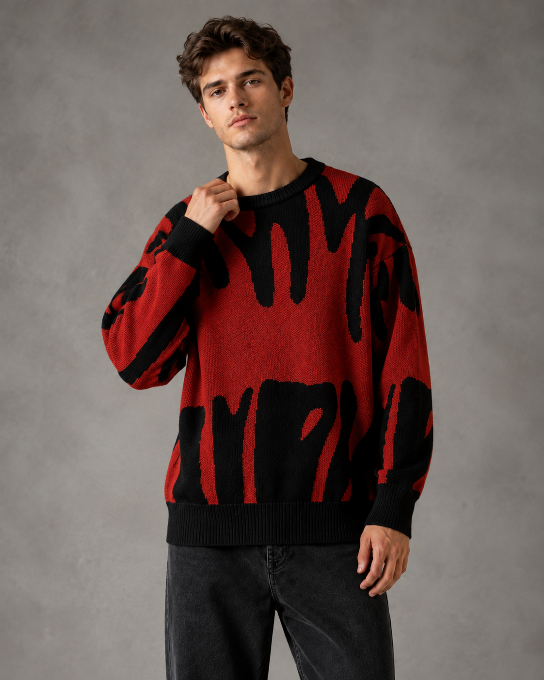 Men's Abstract Knit Sweater - Graphic Relaxed Fit Pullover