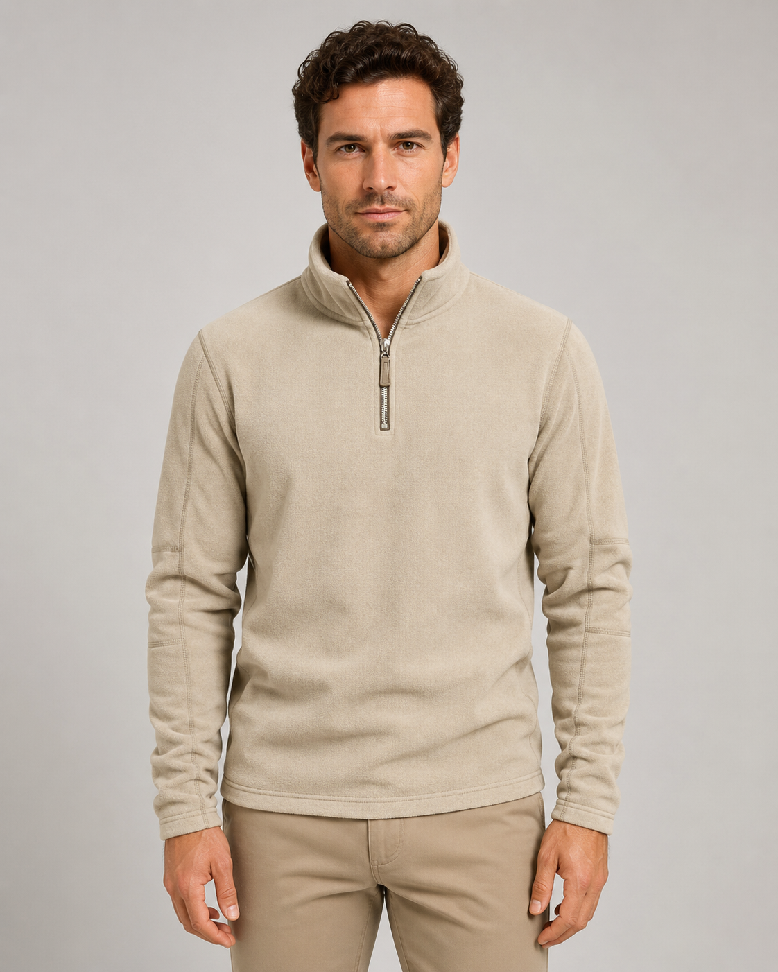 Men's Fleece Quarter Zip Pullover - Brushed Fleece Stand Collar