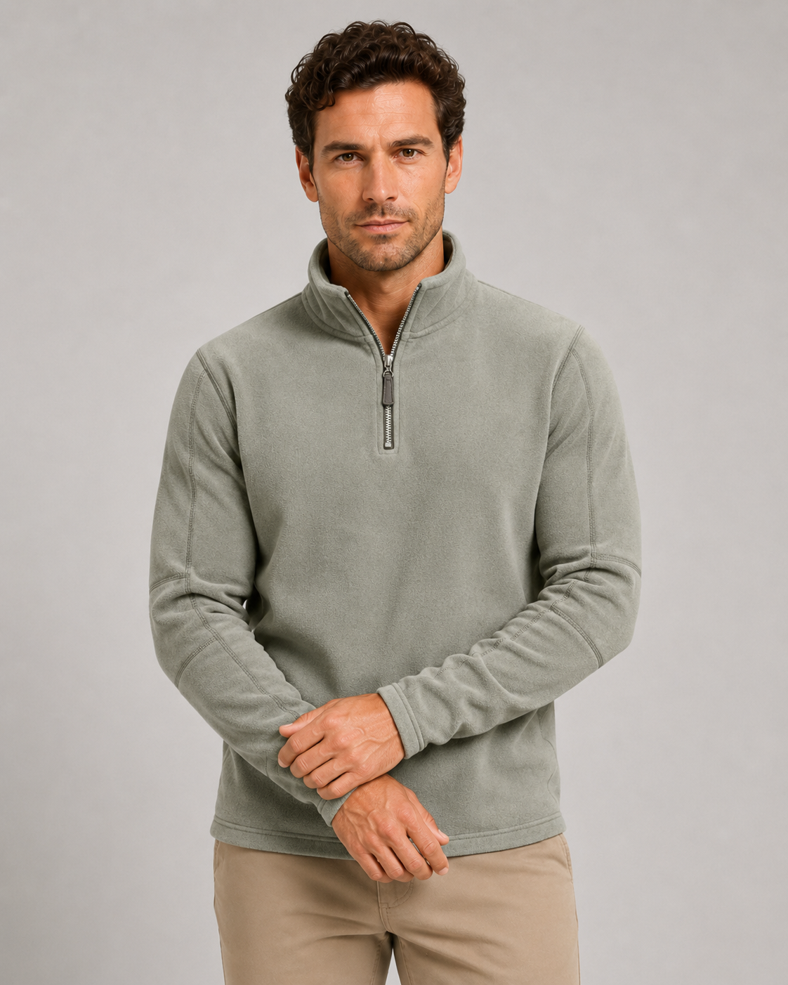 Men's Fleece Quarter Zip Pullover - Brushed Fleece Stand Collar