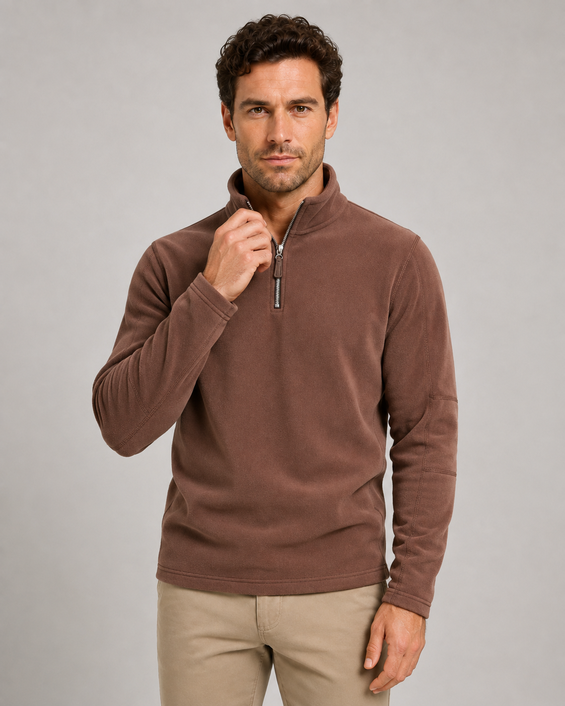 Men's Fleece Quarter Zip Pullover - Brushed Fleece Stand Collar