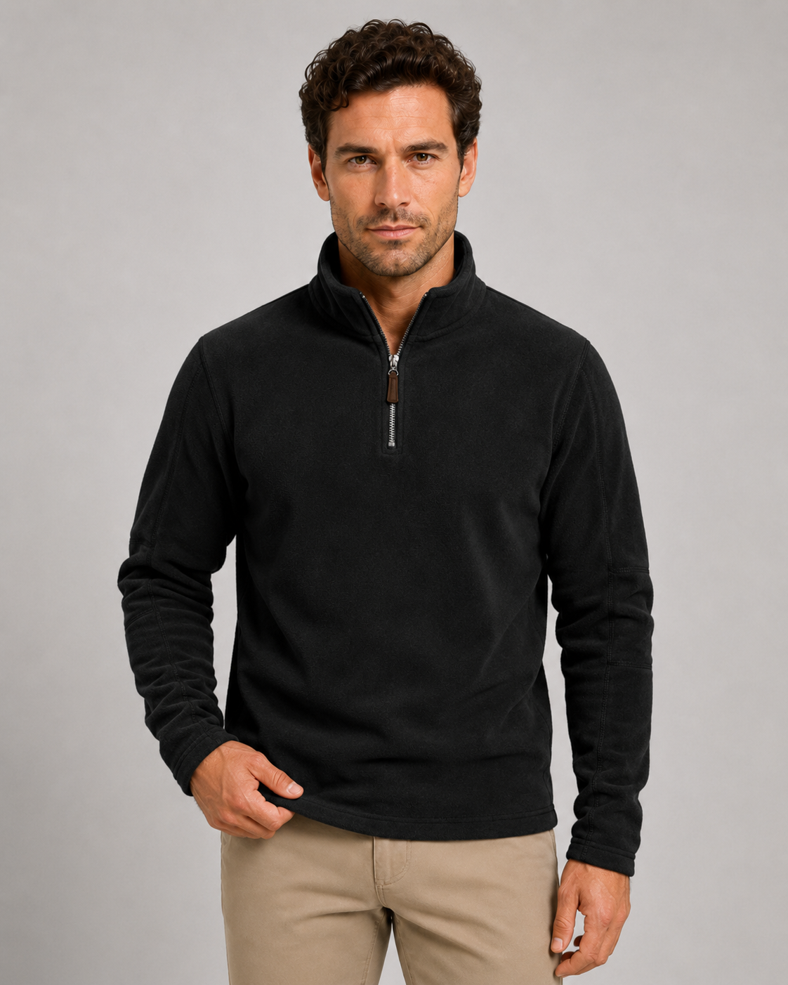 Men's Fleece Quarter Zip Pullover - Brushed Fleece Stand Collar