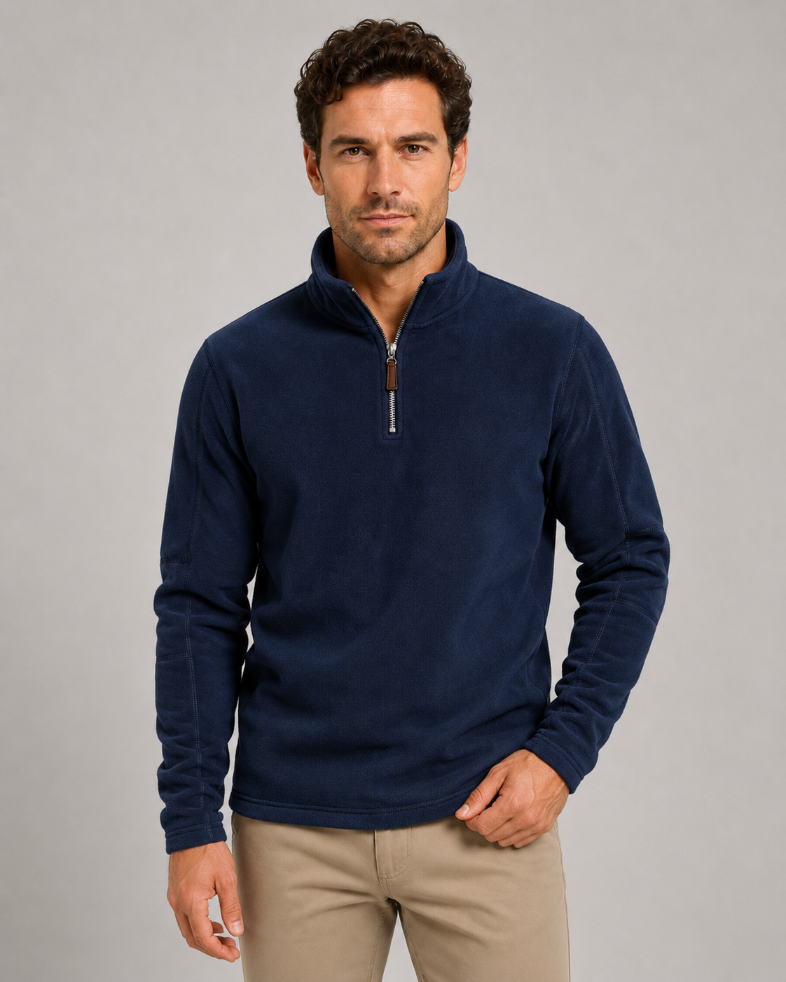 Men's Fleece Quarter Zip Pullover - Brushed Fleece Stand Collar