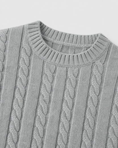 Men's Cable Knit Sweater - Crew Neck Knit Pullover