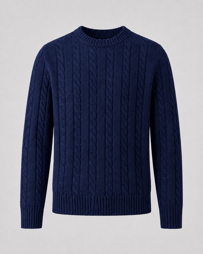 Men's Cable Knit Sweater - Crew Neck Knit Pullover