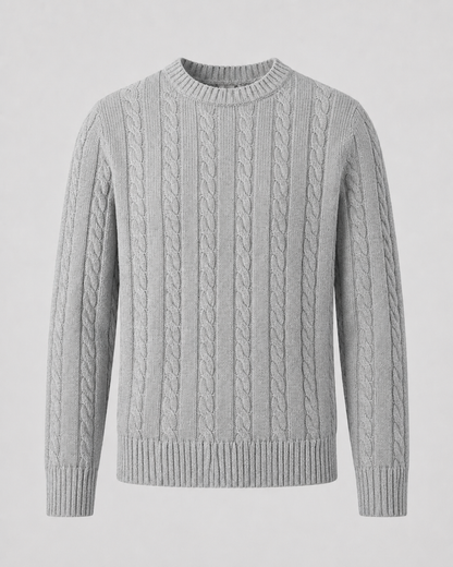 Men's Cable Knit Sweater - Crew Neck Knit Pullover