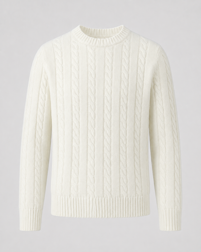 Men's Cable Knit Sweater - Crew Neck Knit Pullover
