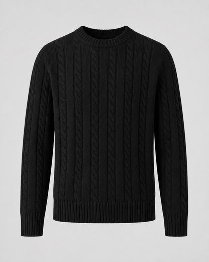 Men's Cable Knit Sweater - Crew Neck Knit Pullover