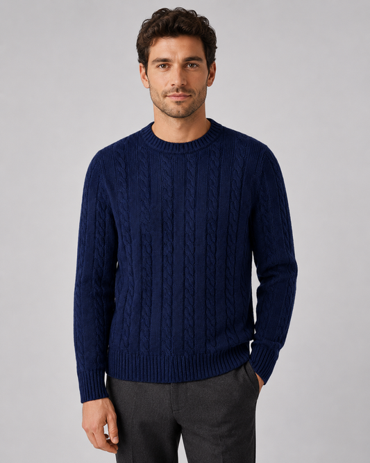 Men's Cable Knit Sweater - Crew Neck Knit Pullover