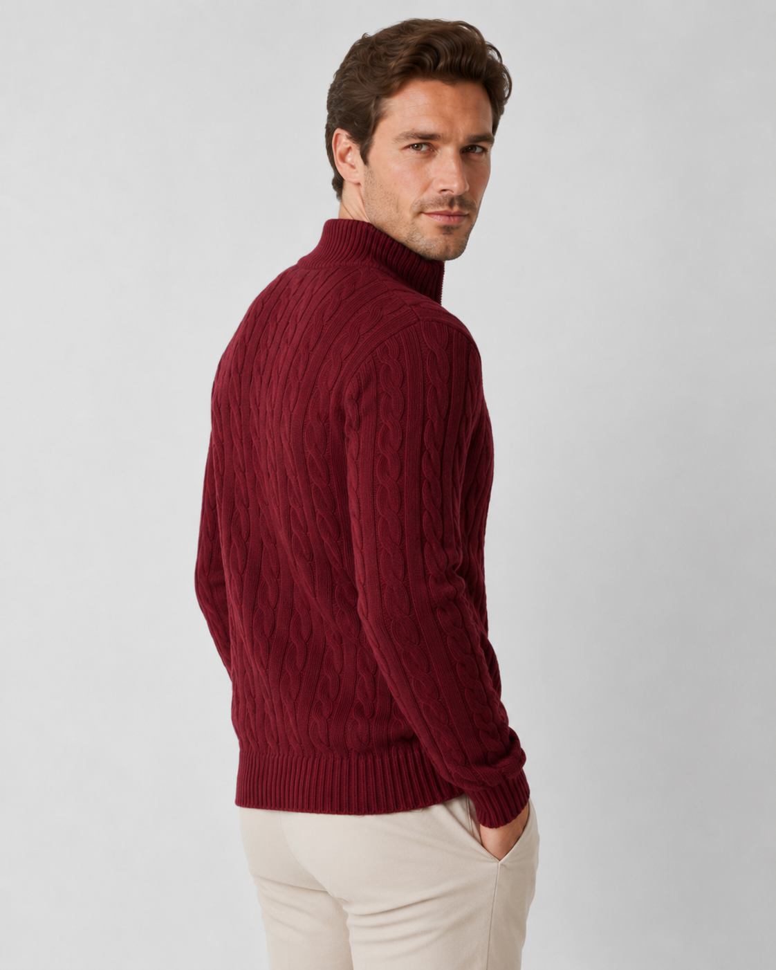 Men's Cable Knit Quarter Zip Sweater - Mock Neck Pullover
