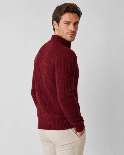 Men's Cable Knit Quarter Zip Sweater - Mock Neck Pullover